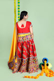 Banjara India Cotton Long Flair Aari Embroidery Kutch Work (Lehenga Choli) Chaniya Choli Set with Dupatta -(CC-WAVE-RED)