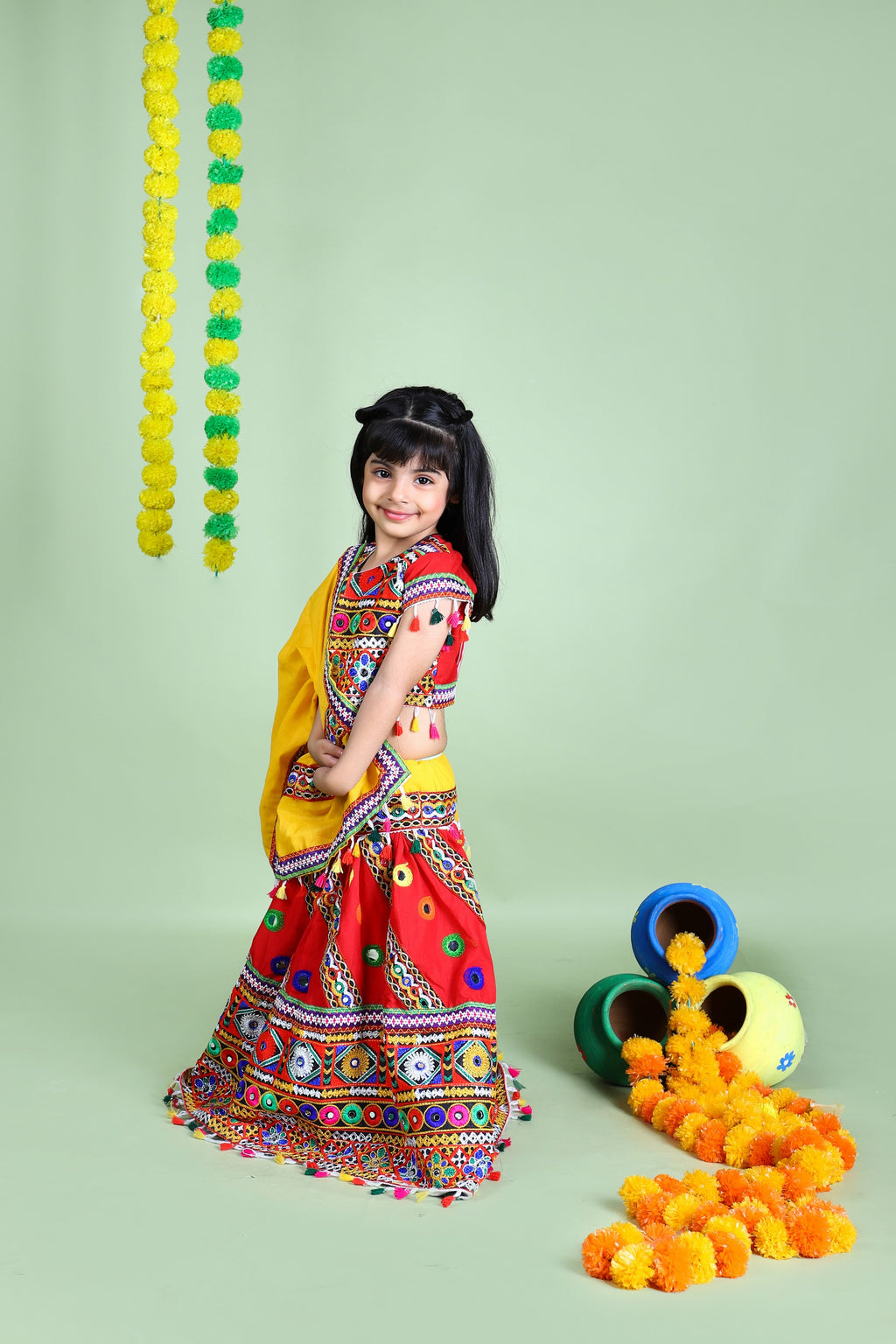 Mother-Daugther Combo Cotton Embroidered Lehenga Choli Set (WAVE- Combo) - Red