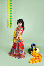 Mother-Daugther Combo Cotton Embroidered Lehenga Choli Set (WAVE- Combo) - Red