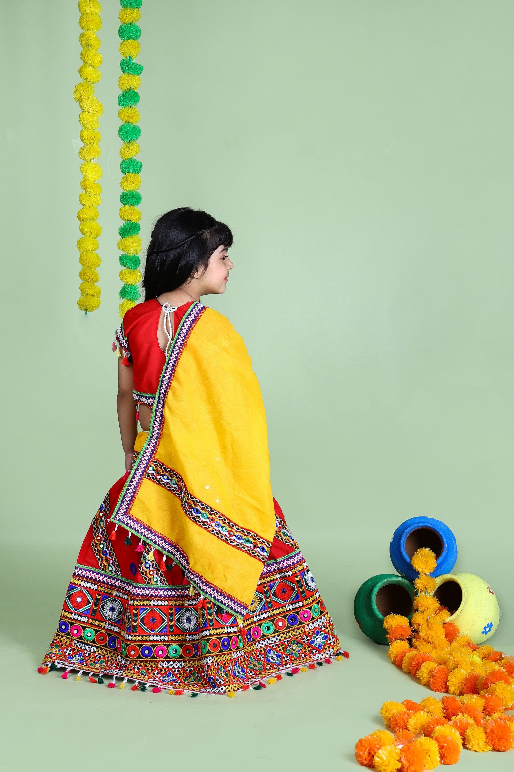 Mother-Daugther Combo Cotton Embroidered Lehenga Choli Set (WAVE- Combo) - Red