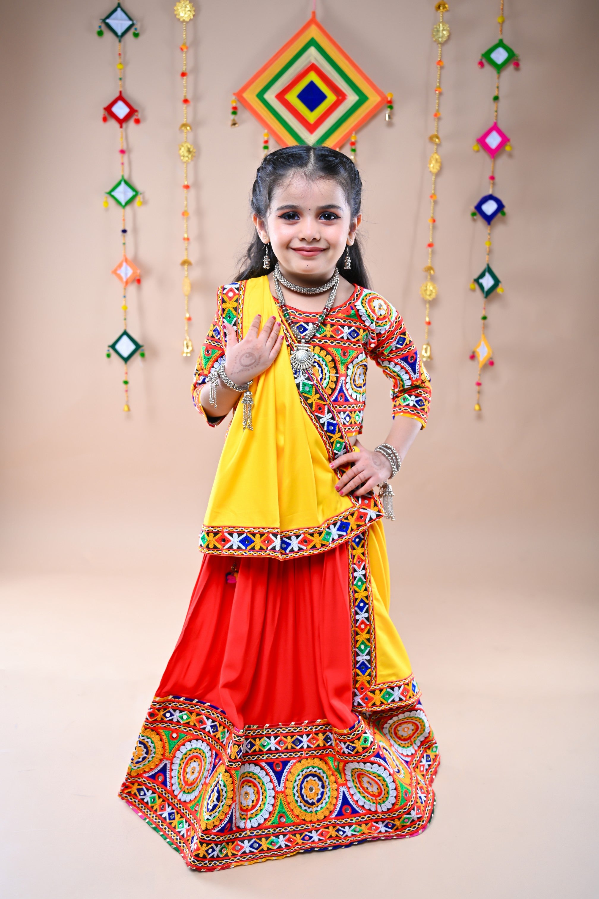 Banjara India Festive Wear Kutchwork Embroidered Girls Lehenga Choli Set with Dupatta (CC-CKKR) - Red