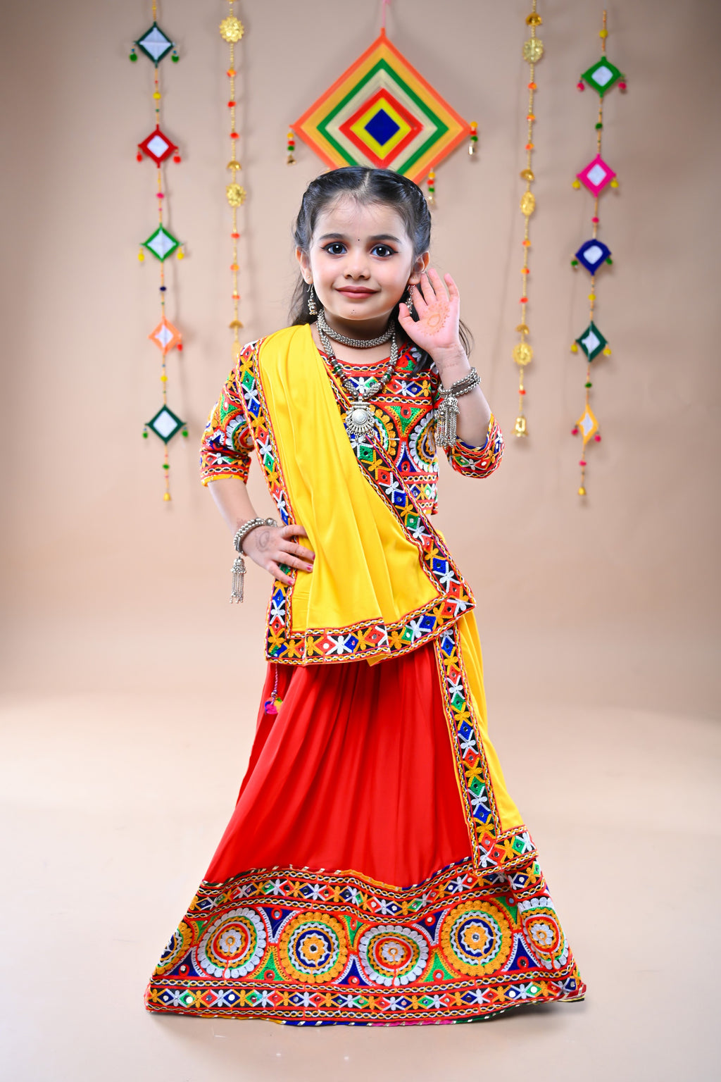 Banjara India Festive Wear Kutchwork Embroidered Girls Lehenga Choli Set with Dupatta (CC-CKKR) - Red