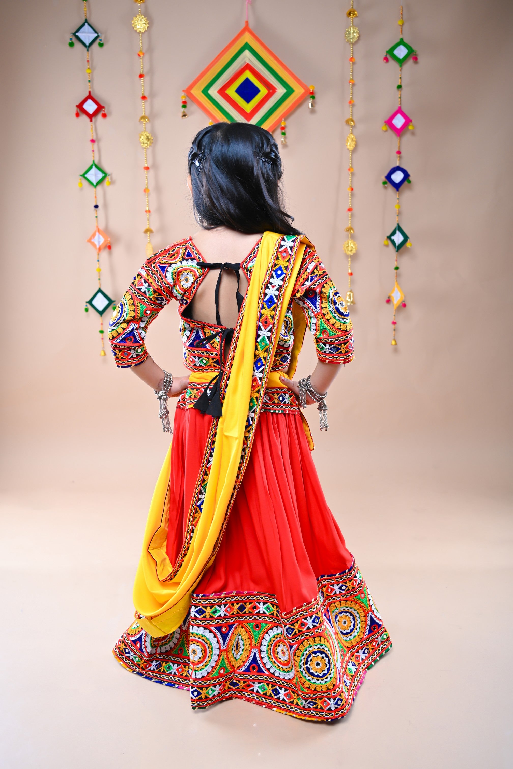Banjara India Festive Wear Kutchwork Embroidered Girls Lehenga Choli Set with Dupatta (CC-CKKR) - Red