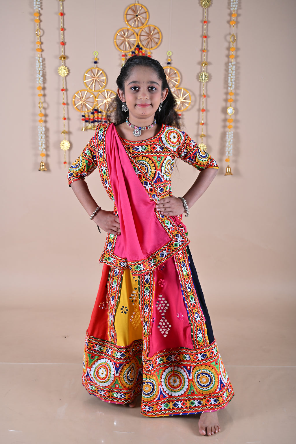 Banjara India Festive Wear Kutchwork Embroidered Girls Lehenga Choli Set with Dupatta (CC-KJKL) - Pink