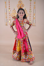 Banjara India Festive Wear Kutchwork Embroidered Girls Lehenga Choli Set with Dupatta (CC-KJKL) - Pink