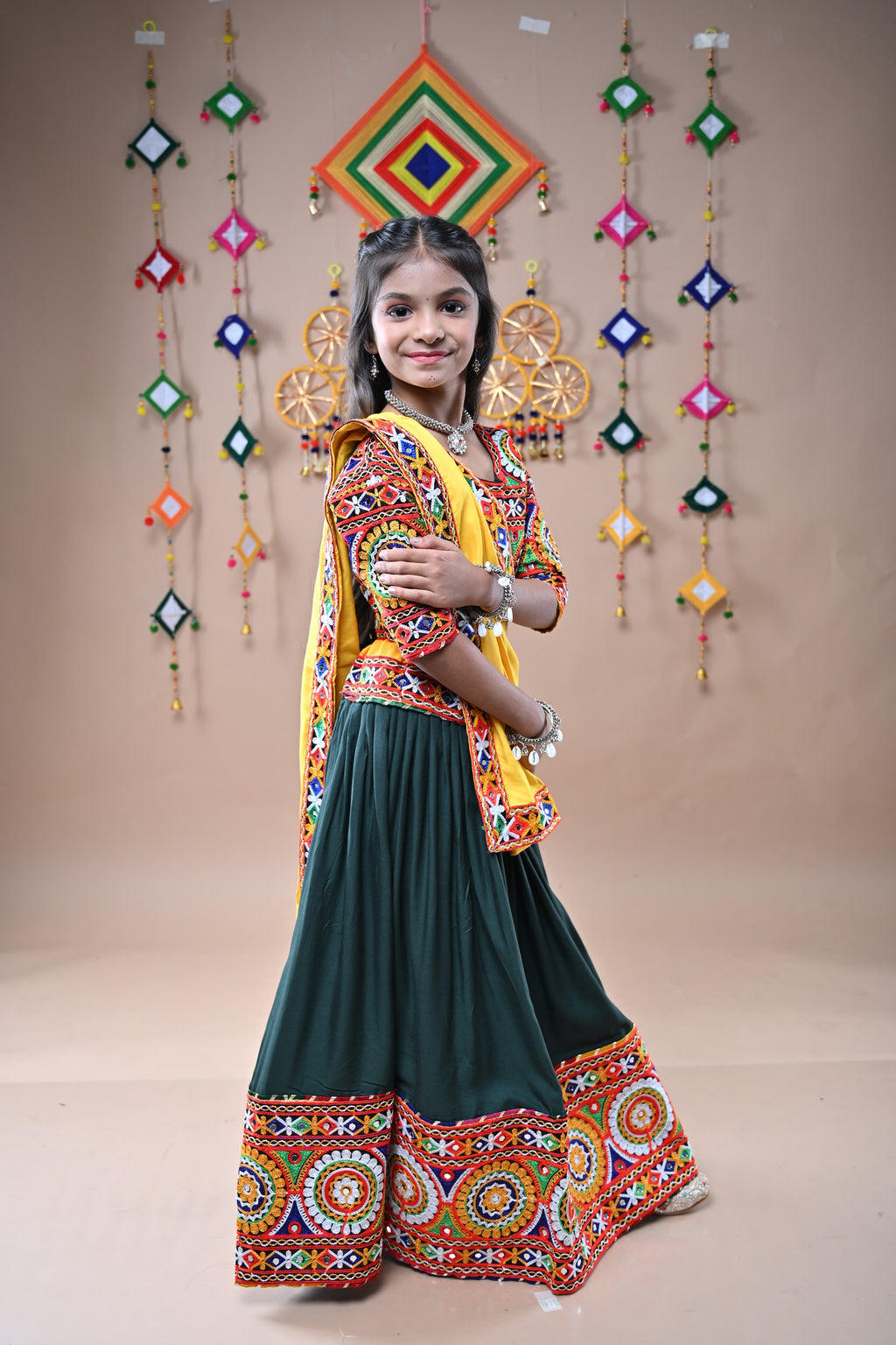 Banjara India Festive Wear Kutchwork Embroidered Girls Lehenga Choli Set with Dupatta (CC-CKKR) - Green