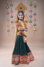 Banjara India Festive Wear Kutchwork Embroidered Girls Lehenga Choli Set with Dupatta (CC-CKKR) - Green