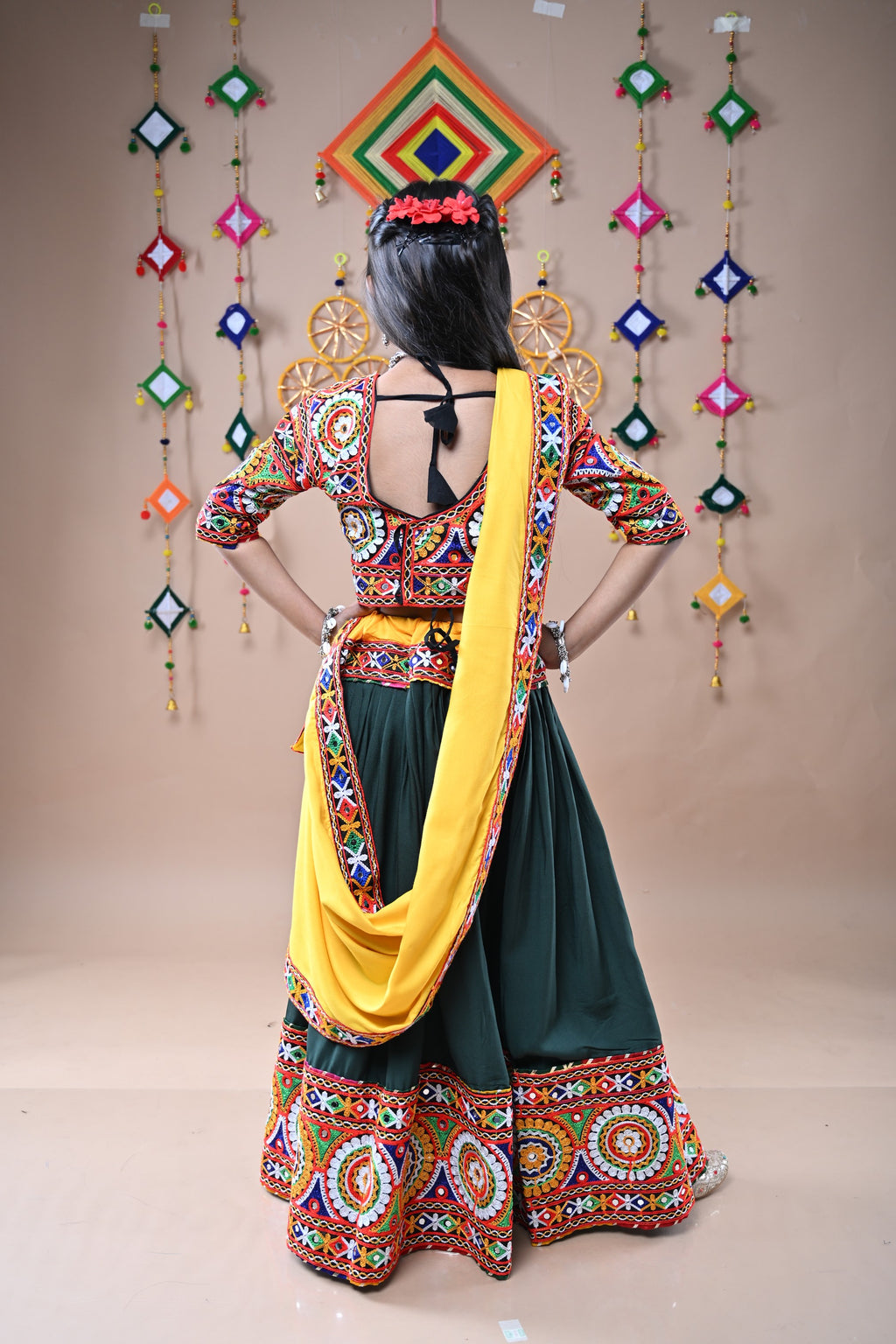 Banjara India Festive Wear Kutchwork Embroidered Girls Lehenga Choli Set with Dupatta (CC-CKKR) - Green