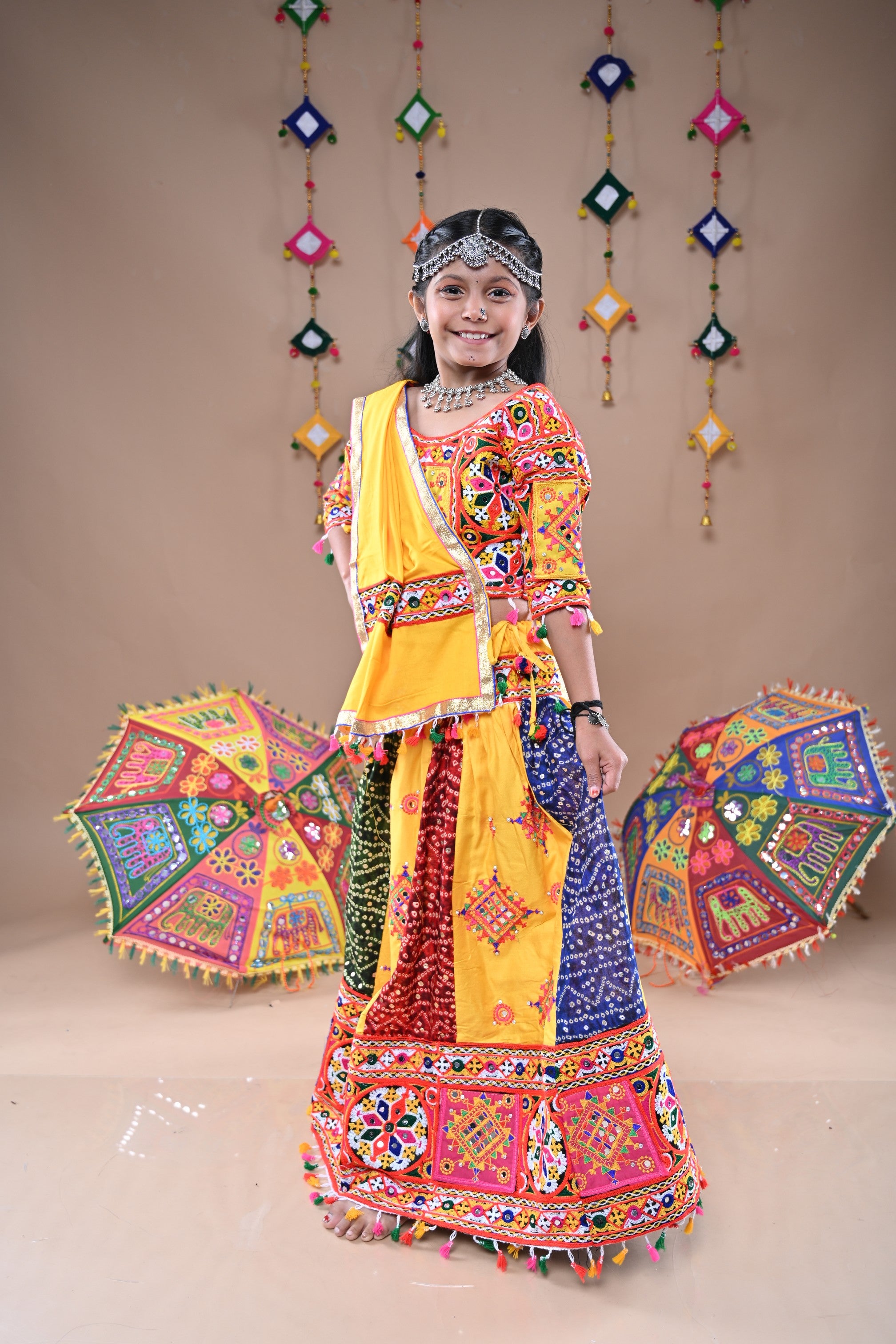 Banjara India Festive Wear Kutchwork Embroidered Girls Lehenga Choli Set with Dupatta (CC-SNDO) - Yellow