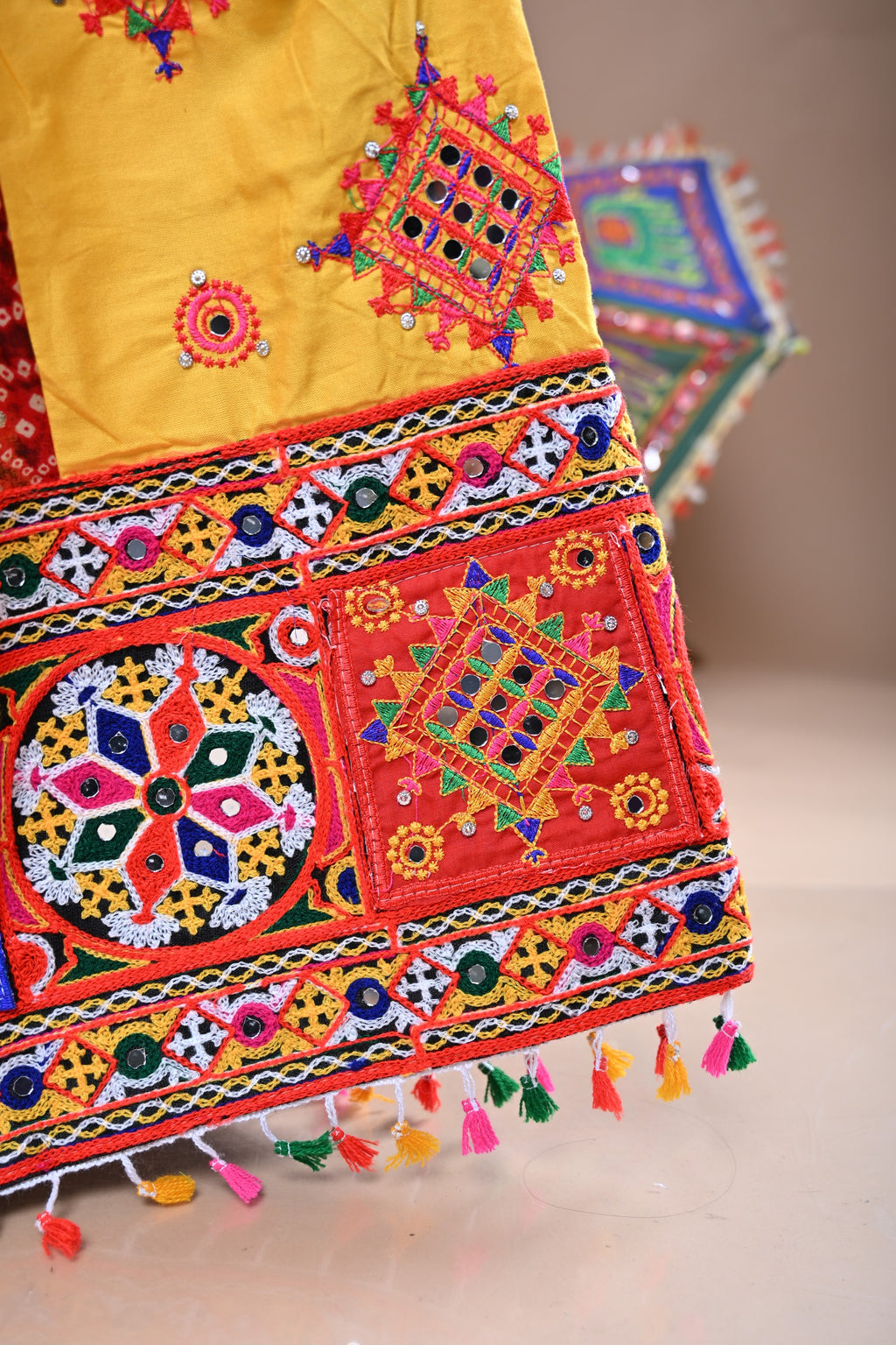 Banjara India Festive Wear Kutchwork Embroidered Girls Lehenga Choli Set with Dupatta (CC-SNDO) - Yellow
