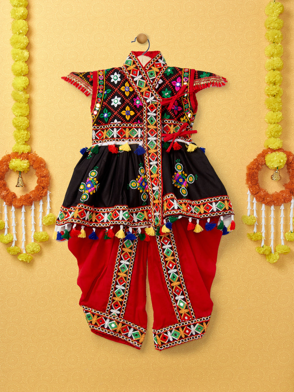 Banjara India Embroidered Kediya Dhoti Set For Boys and Girls_KD-CKS-Black