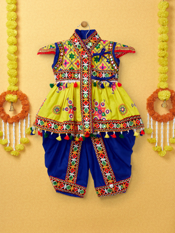 Gujarati Kedia Garba Dress for Boys Dhoti, Angrakha & Cap -Blue -  Itsmycostume