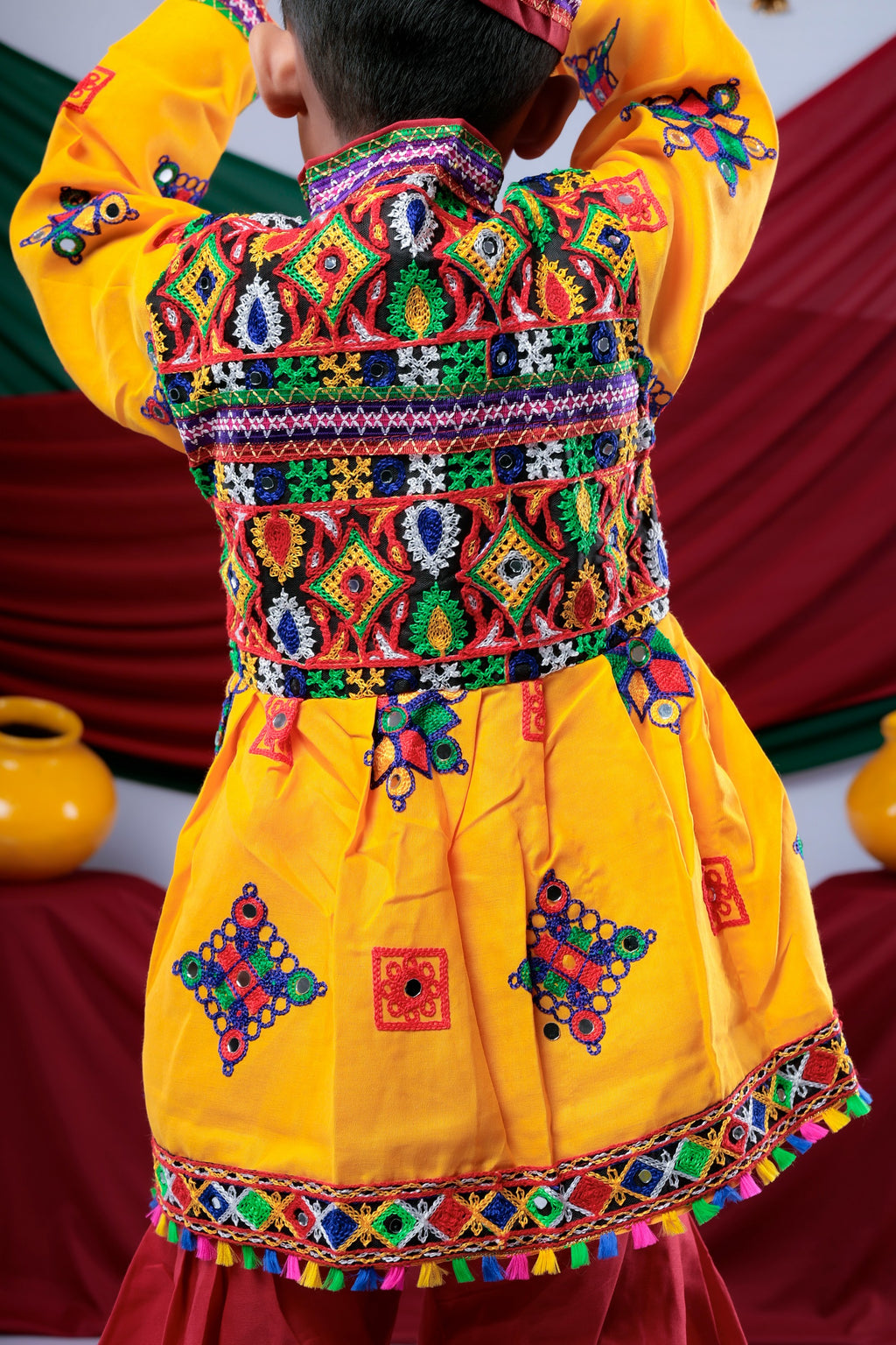 Banjara India Embroidered Kediya Dhoti Set For Boys KD-CONT_Yellow