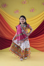 Banjara India Kutchi Emboidered White Girls Chaniya Choli with Dupatta (CC-RSGL) - WHITE