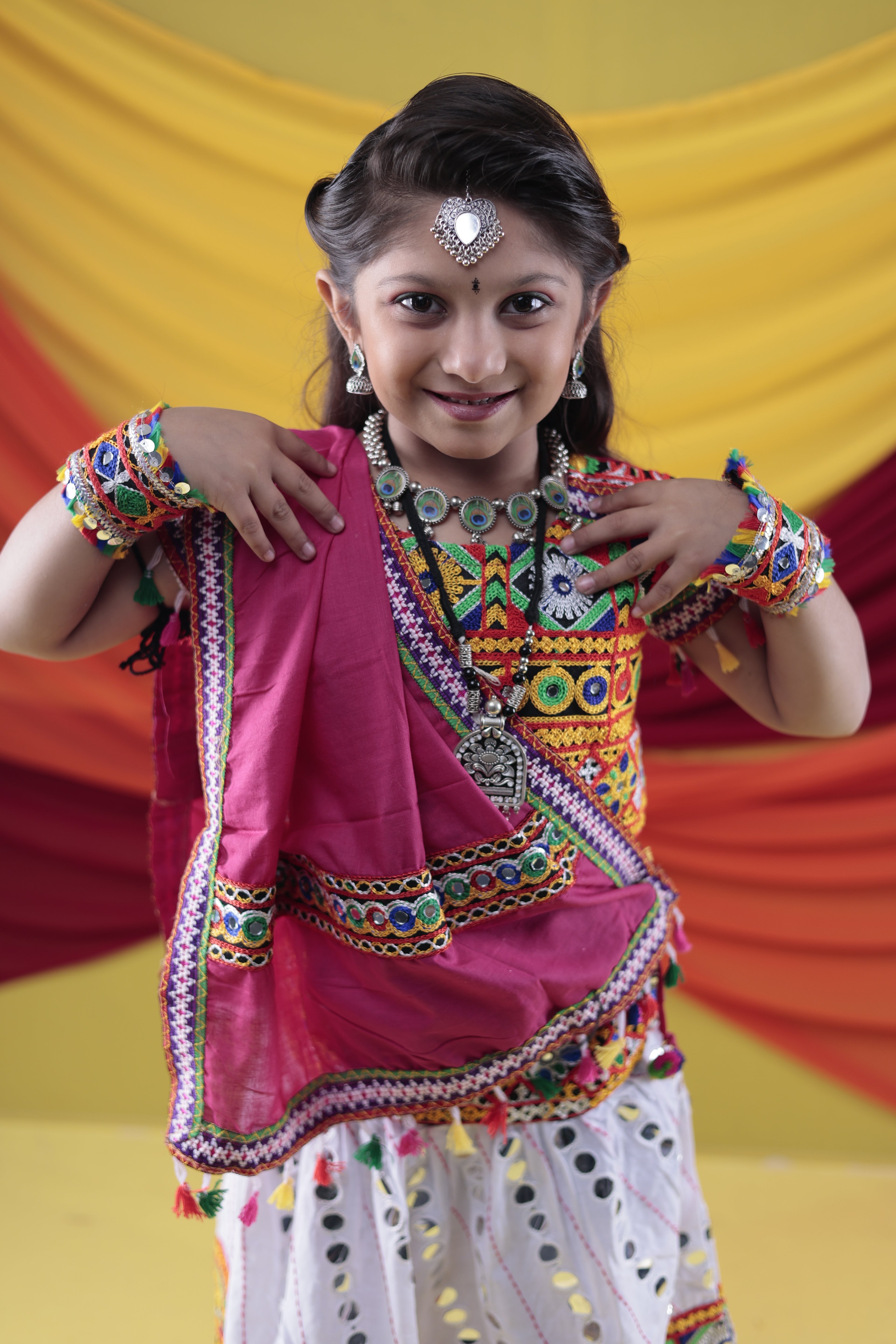 Banjara India Kutchi Emboidered White Girls Chaniya Choli with Dupatta (CC-RSGL) - WHITE
