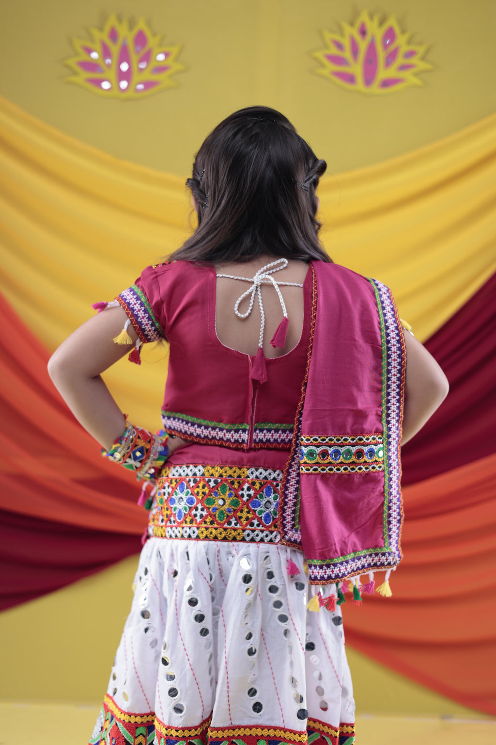 Banjara India Kutchi Emboidered White Girls Chaniya Choli with Dupatta (CC-RSGL) - WHITE