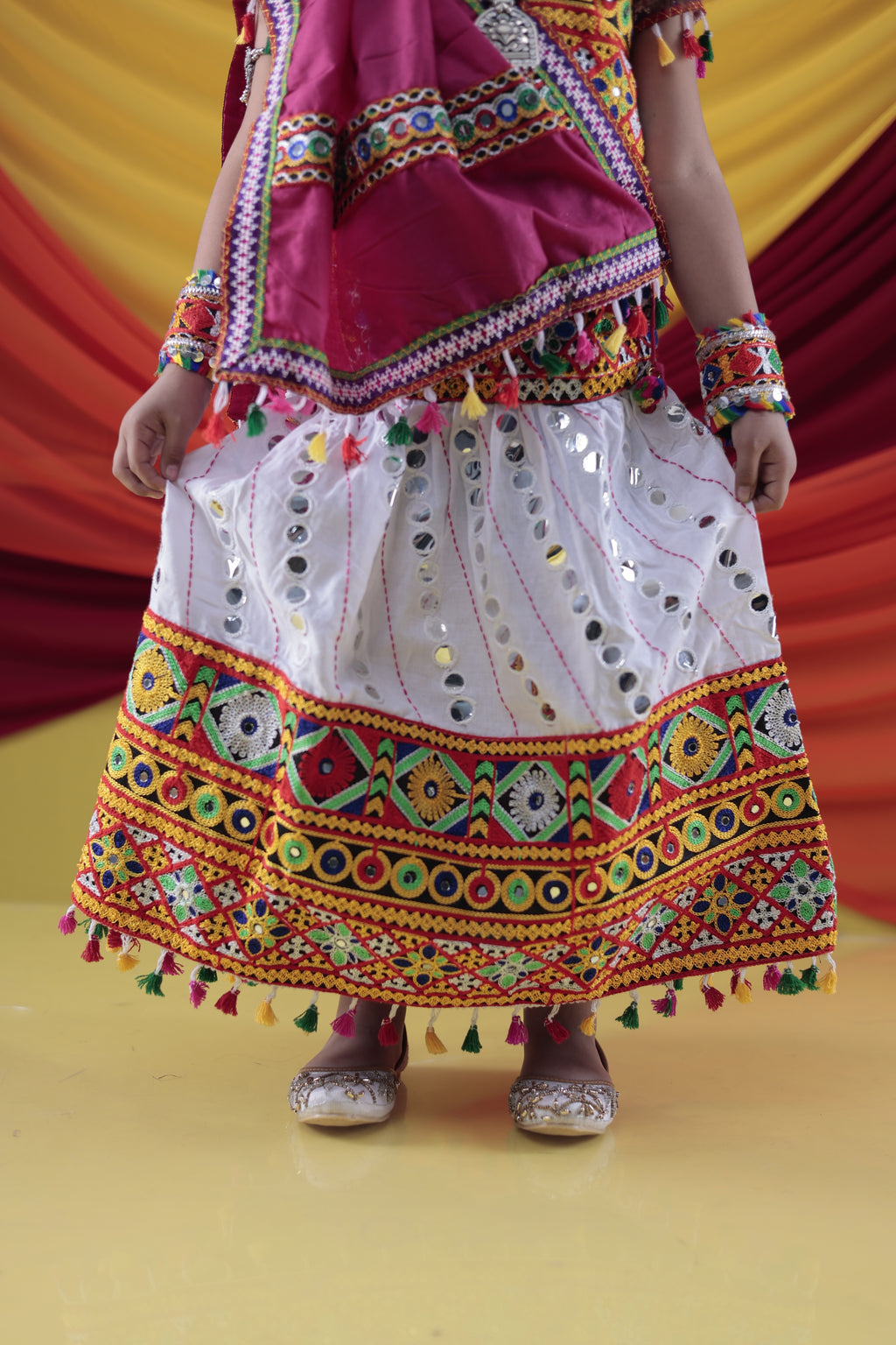 Banjara India Kutchi Emboidered White Girls Chaniya Choli with Dupatta (CC-RSGL) - WHITE