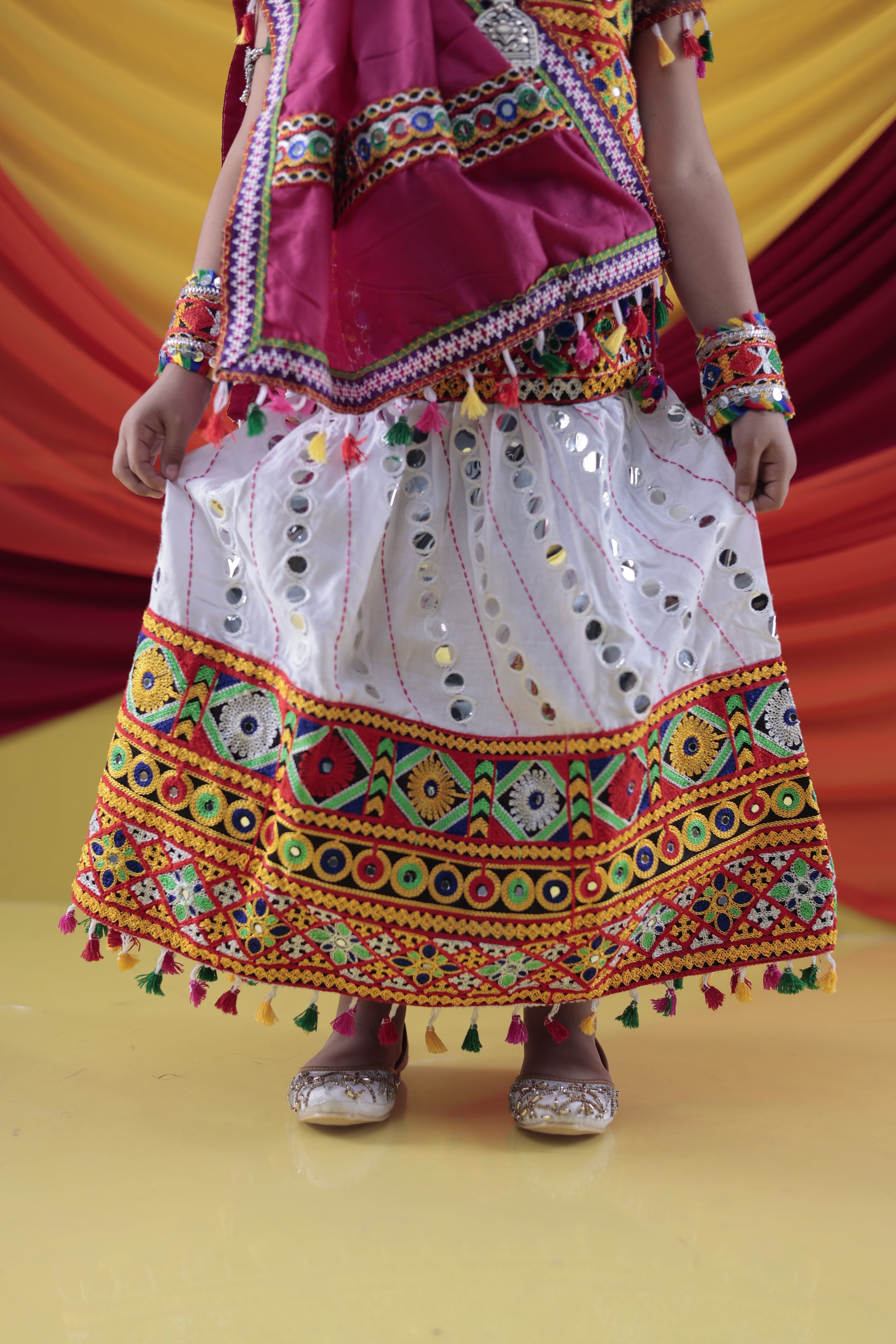 Banjara India Kutchi Emboidered White Girls Chaniya Choli with Dupatta (CC-RSGL) - WHITE