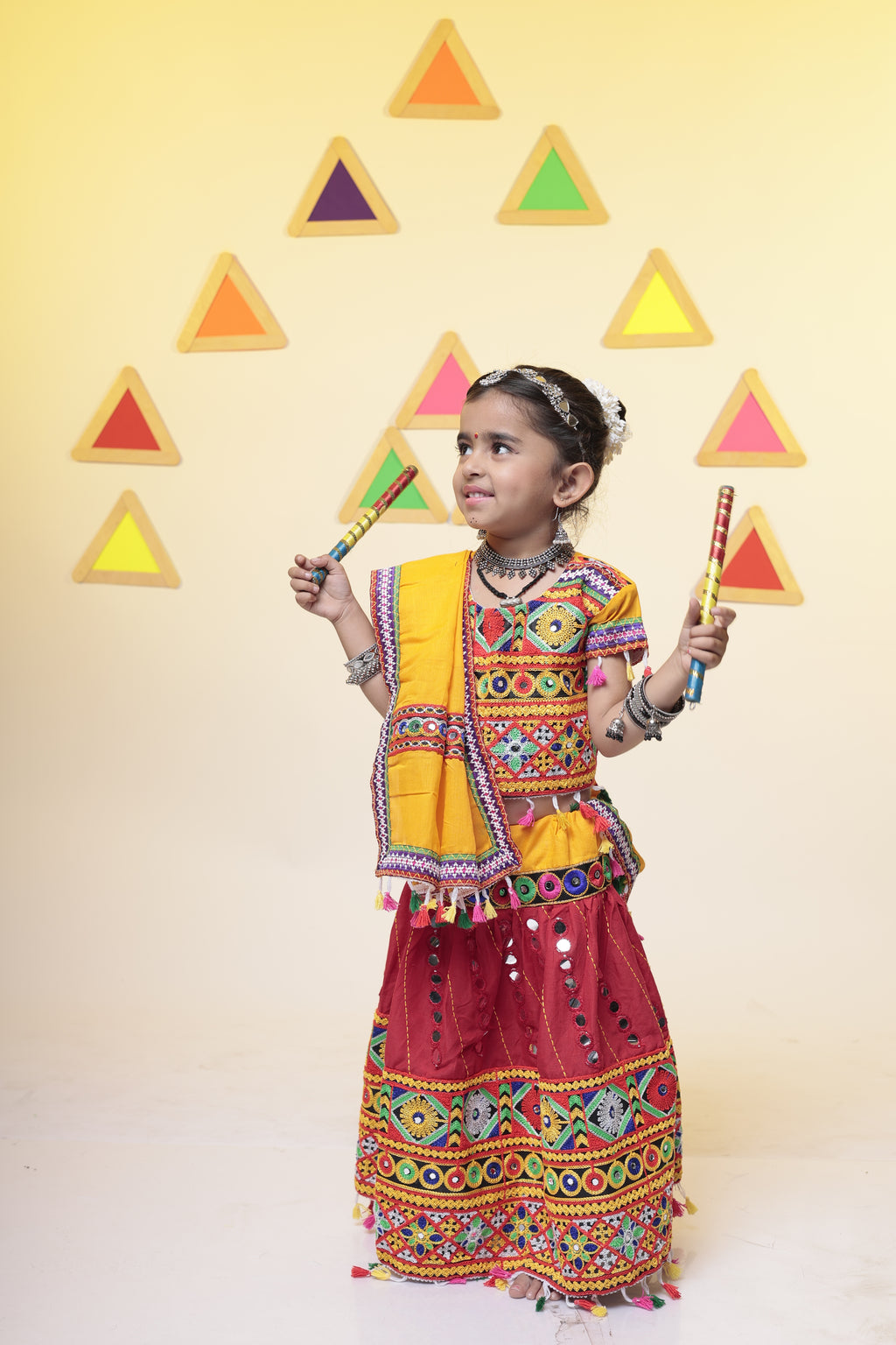 Banjara India Kutchi Emboidered Red Girls Chaniya Choli with Dupatta (CC-RSGL) - Red