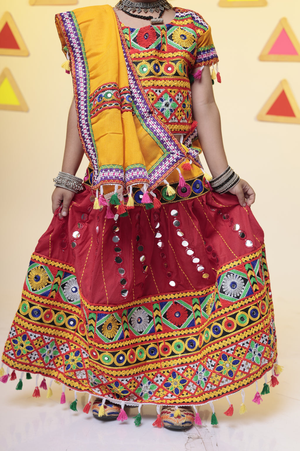 Banjara India Kutchi Emboidered Red Girls Chaniya Choli with Dupatta (CC-RSGL) - Red