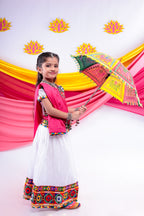 Banjara India Kutchi Emboidered Black Girls Chaniya Choli with Dupatta (CC-DMND) - White