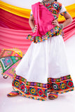 Banjara India Kutchi Emboidered Black Girls Chaniya Choli with Dupatta (CC-DMND) - White