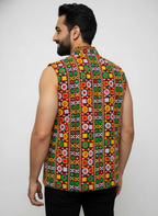 Banjara India Multicolor Kutchi Embroidered Ethnic Jacket for Men | Mirror Work Nehru Jacket | Festive & Navratri Wear (Men-Koti-03)