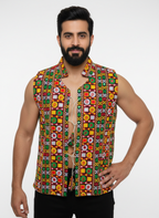 Banjara India Multicolor Kutchi Embroidered Ethnic Jacket for Men | Mirror Work Nehru Jacket | Festive & Navratri Wear (Men-Koti-03)
