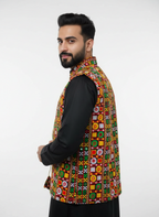 Banjara India Multicolor Kutchi Embroidered Ethnic Jacket for Men | Mirror Work Nehru Jacket | Festive & Navratri Wear (Men-Koti-03)