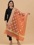 Banarasi Silk Pan Zari Emboridered Dupatta- Orange (BNRS-Turquoise)