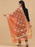 Banarasi Silk Pan Zari Emboridered Dupatta- Orange (BNRS-Turquoise)