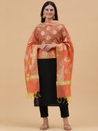 Banarasi Silk Pan Zari Emboridered Dupatta- Orange (BNRS-Turquoise)