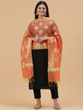 Banarasi Silk Pan Zari Emboridered Dupatta- Orange (BNRS-Turquoise)