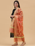 Banarasi Silk Pan Zari Emboridered Dupatta- Orange (BNRS-Turquoise)