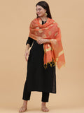 Banarasi Silk Pan Zari Emboridered Dupatta- Orange (BNRS-Turquoise)