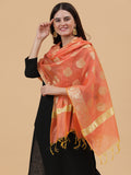 Banarasi Silk Pan Zari Emboridered Dupatta- Orange (BNRS-Turquoise)