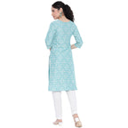 Banjara India Pastel Blue Printed Straight Rayon Kurti