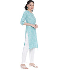 Banjara India Pastel Blue Printed Straight Rayon Kurti