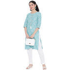 Banjara India Pastel Blue Printed Straight Rayon Kurti