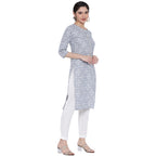 Banjara India Pastel Grey Printed Straight Rayon Kurti