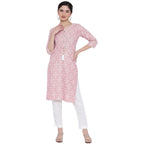Banjara India Pastel Pink Printed Straight Rayon Kurti