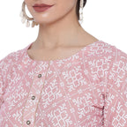 Banjara India Pastel Pink Printed Straight Rayon Kurti