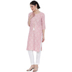 Banjara India Pastel Pink Printed Straight Rayon Kurti
