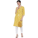 Banjara India Pastel Yellow Printed Straight Rayon Kurti