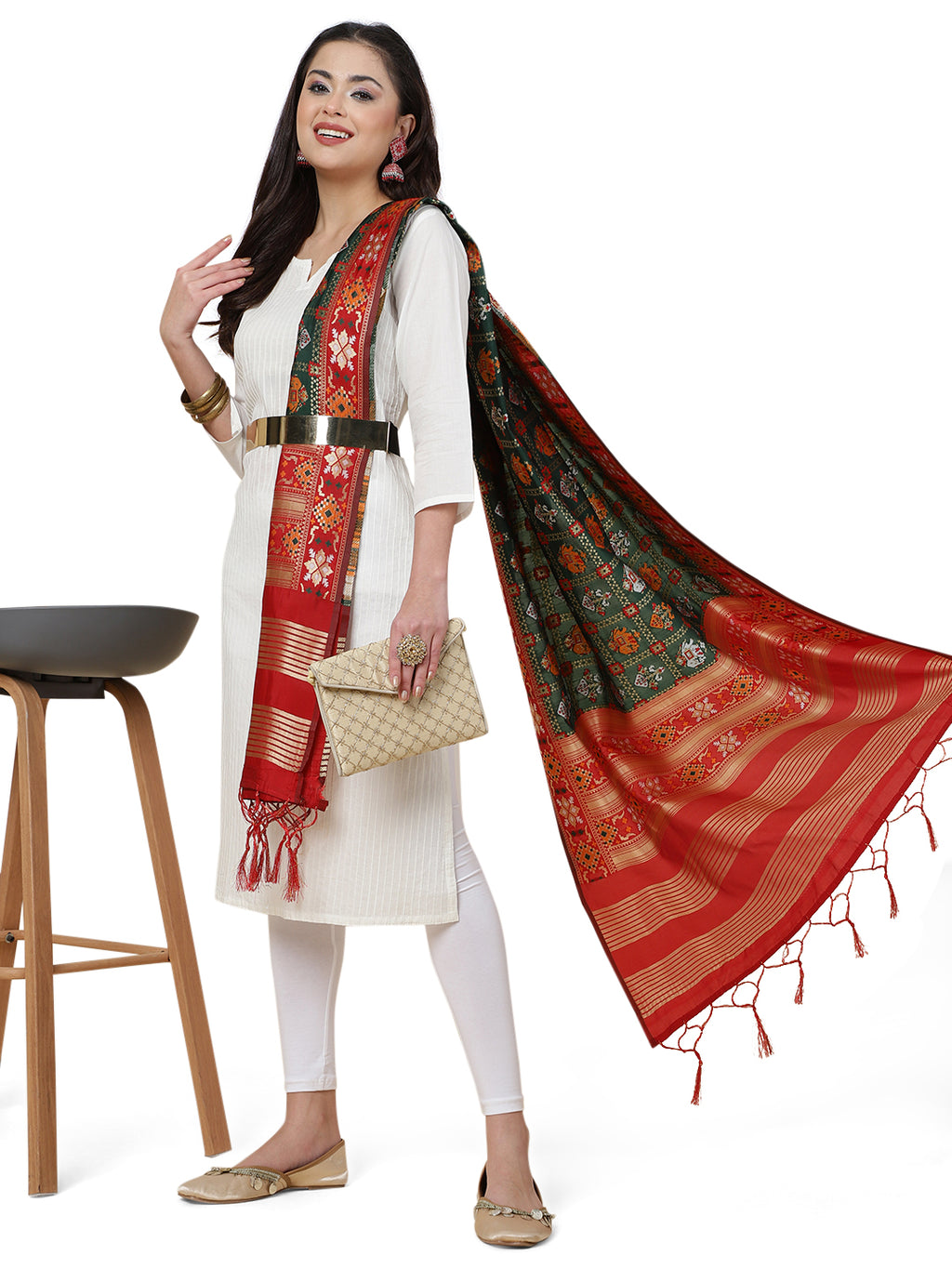 Banarasi Silk Patola Emboidered Dupatta-Green (Patola-Green)