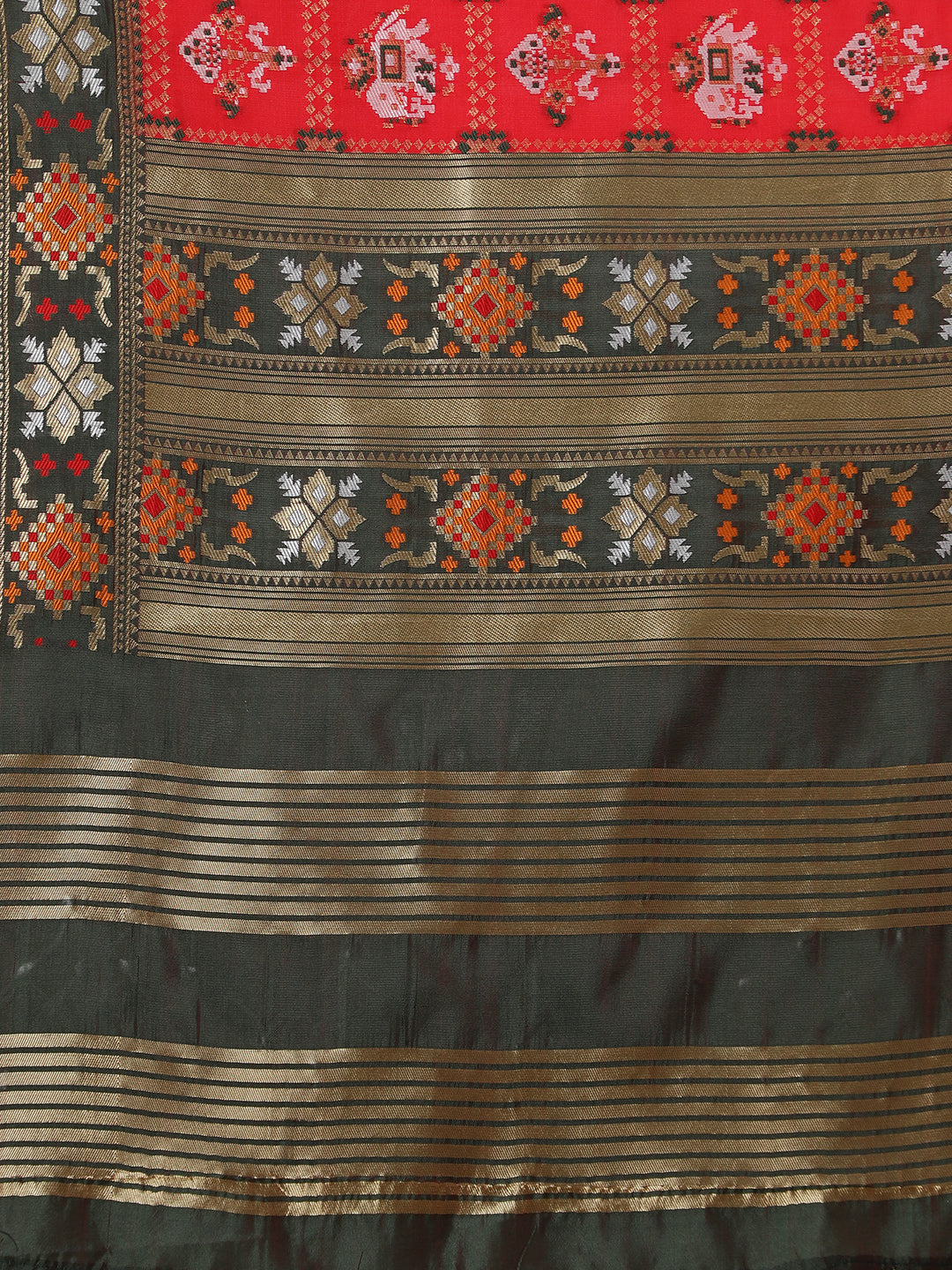 Banarasi Silk Patola Emboidered Dupatta- Orange (Patola-Red)