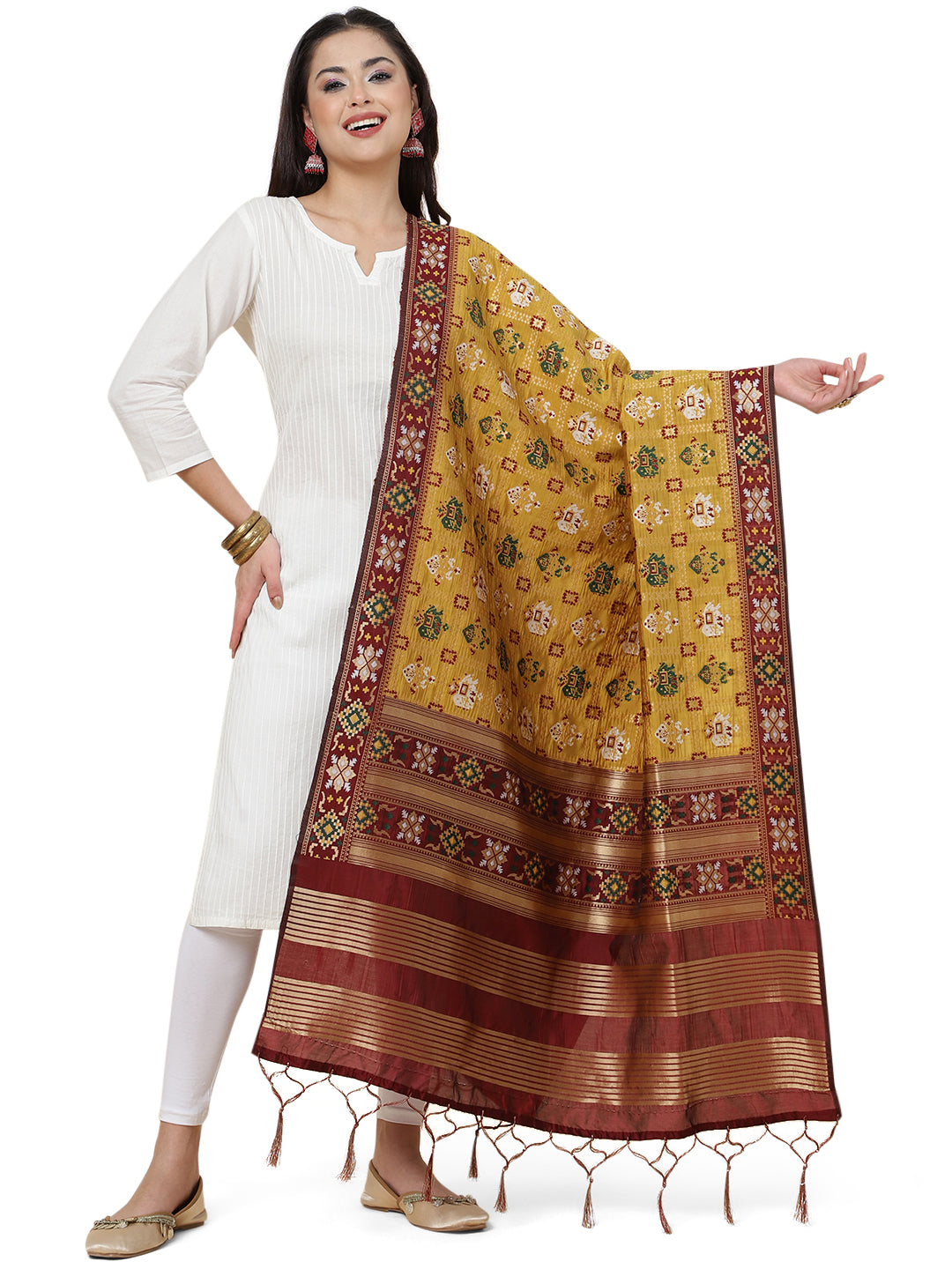 Banarasi Silk Patola Emboidered Dupatta-Yellow (Patola-Yellow)
