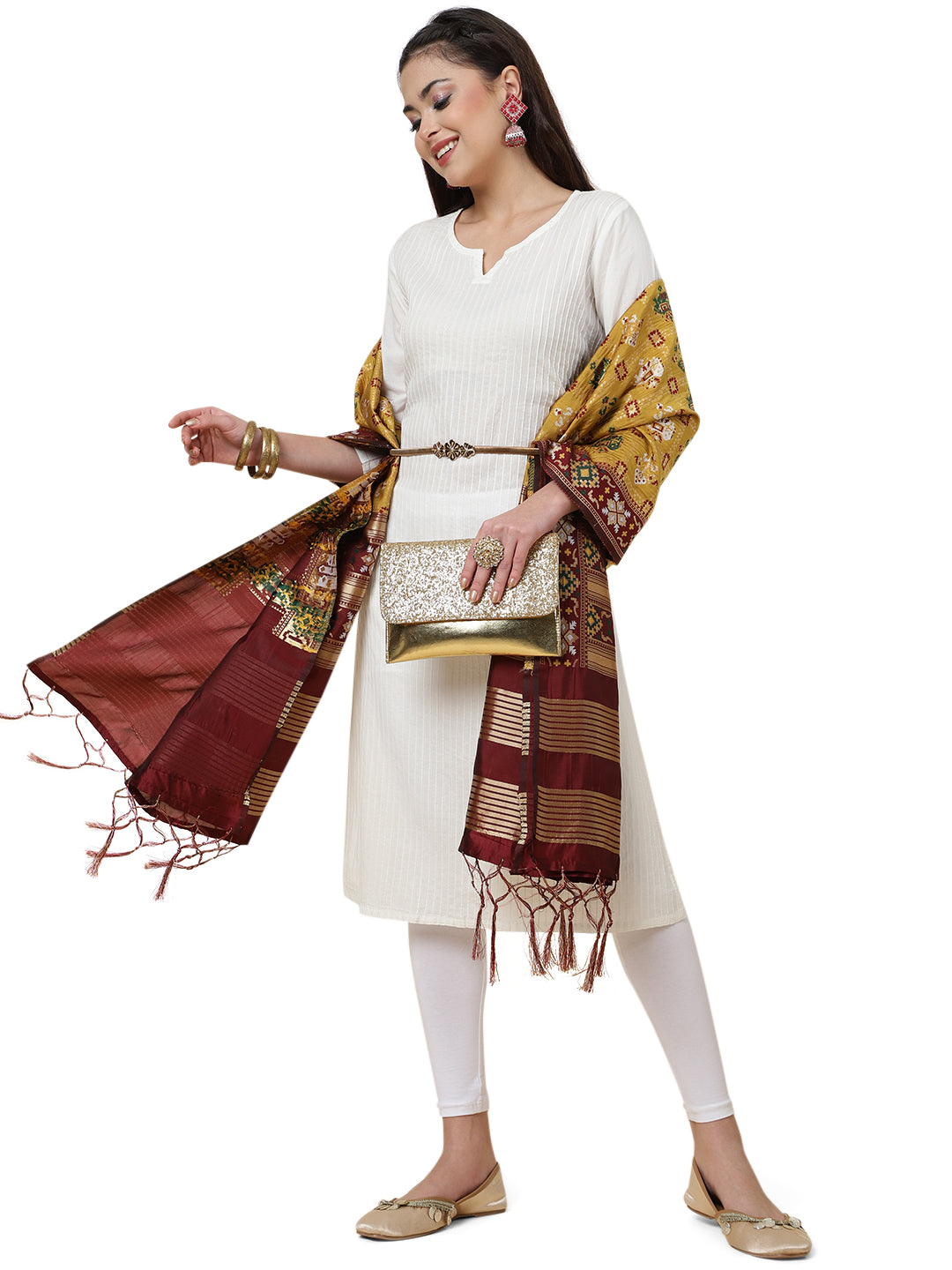 Banarasi Silk Patola Emboidered Dupatta-Yellow (Patola-Yellow)