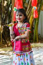 Banjara India Kutchi Emboidered White Girls Lehenga Choli with Dupatta (CC-BTTA) - White
