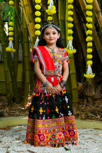 Banjara India Kutchi Emboidered Black Girls Lehenga Choli with Dupatta (CC-BTTA) - Black